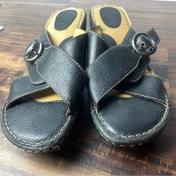 BOC Size 10M Black Pebbled Leather Buckled Slip On Mules Shoes BC 3133 - Picture 2 of 12